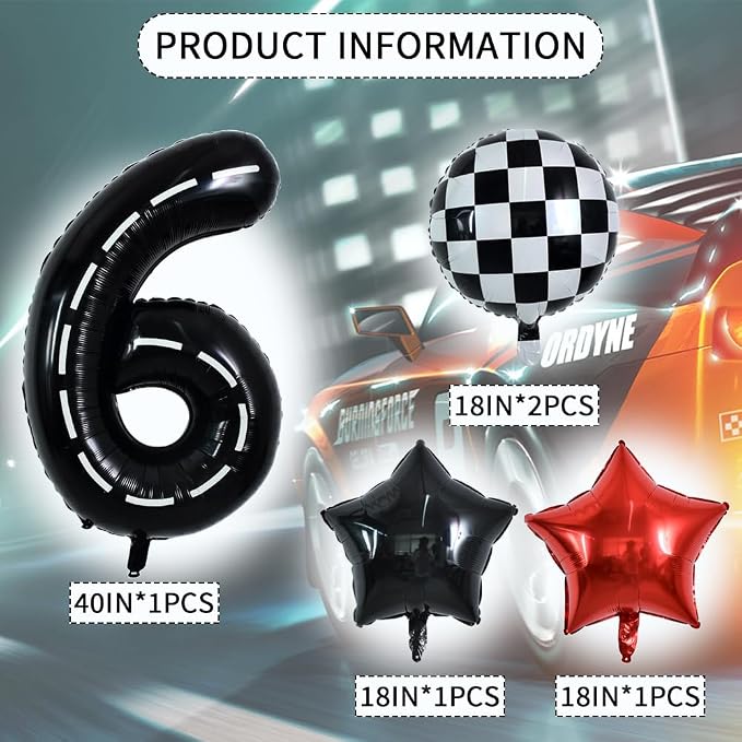 TONIFUL 40 Inch Race Car 6th Birthday Balloons - Image 2