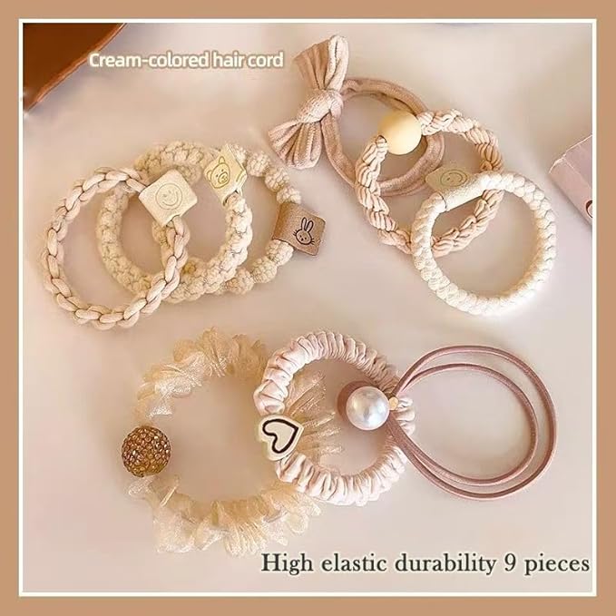 9PCS Hair Bracelets for Women Elastic Bracelets Hair Ties No Damage Hair Bands for Girls Silk Scrunchies Thick Thin Long Curly Hair Accessories for Women