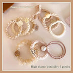 9PCS Hair Bracelets for Women Elastic Bracelets Hair Ties No Damage Hair Bands for Girls Silk Scrunchies Thick Thin Long Curly Hair Accessories for Women