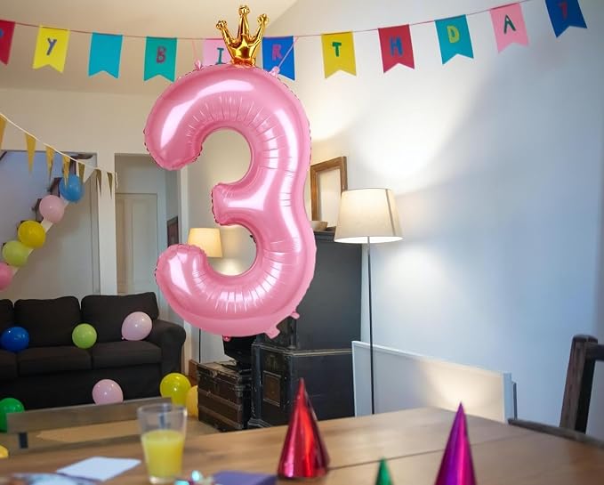 40 Inch Crown Pink Number 3 Balloon, Big Conjoined Light Pink Foil Mylar Helium - Image 4