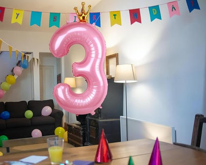 40 Inch Crown Pink Number 3 Balloon, Big Conjoined Light Pink Foil Mylar Helium - Image 4