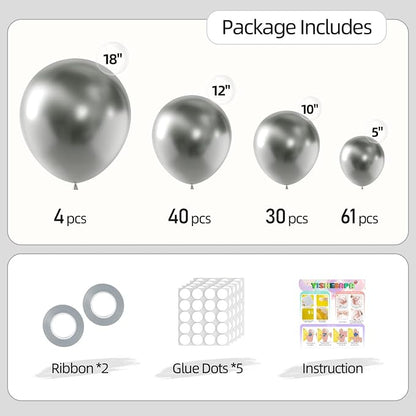 Metallic Silver Balloons Different Sizes 135pcs 18 12 10 5 Inch Sliver Balloon - Image 2