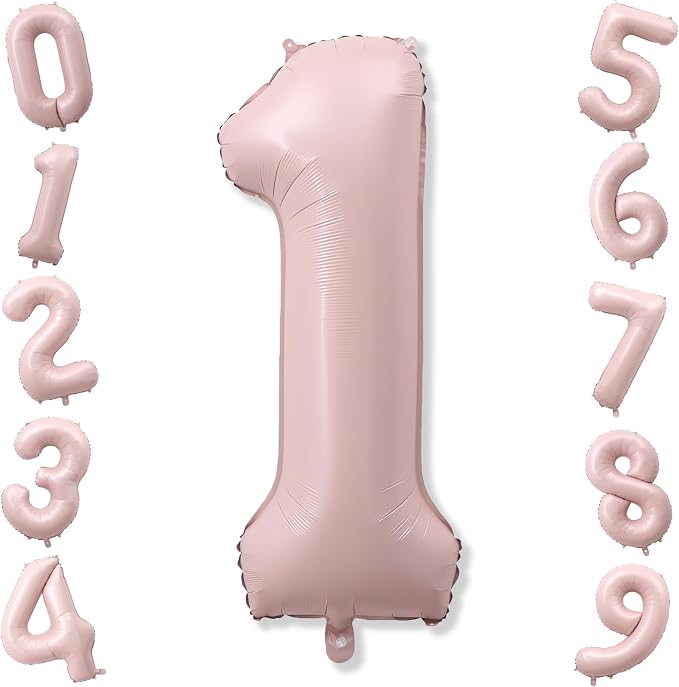 Pink 1 Balloons, 40 Inch Dusty Retro Light Pink Helium Foil Number 1 Balloon by KAINSY