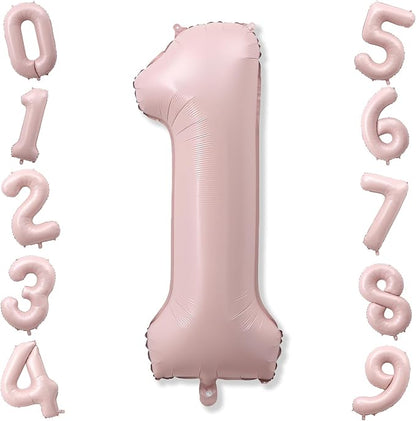 Pink 1 Balloons, 40 Inch Dusty Retro Light Pink Helium Foil Number 1 Balloon by KAINSY