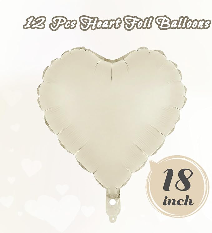 12 Pcs Cream Heart Balloons, 18 Inch Heart Foil Balloons Love Balloon Valentine - Image 2