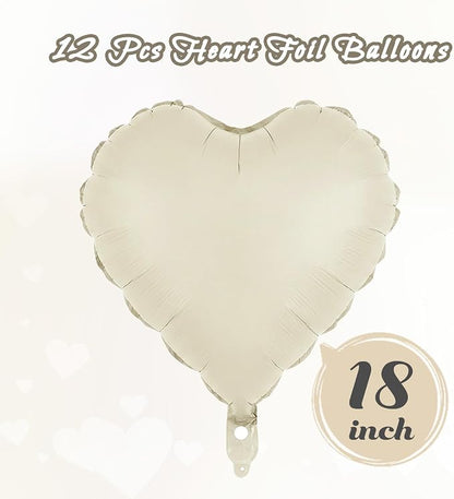 12 Pcs Cream Heart Balloons, 18 Inch Heart Foil Balloons Love Balloon Valentine - Image 2