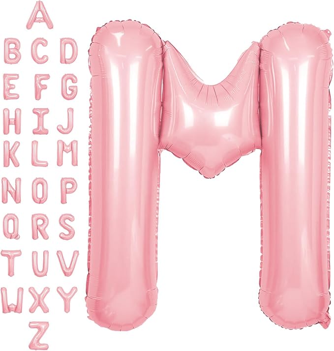SUWEN 40 Inch Pink Large M Letter Balloons Big Foil Helium A-Z | Jumbo Mylar by SUWEN