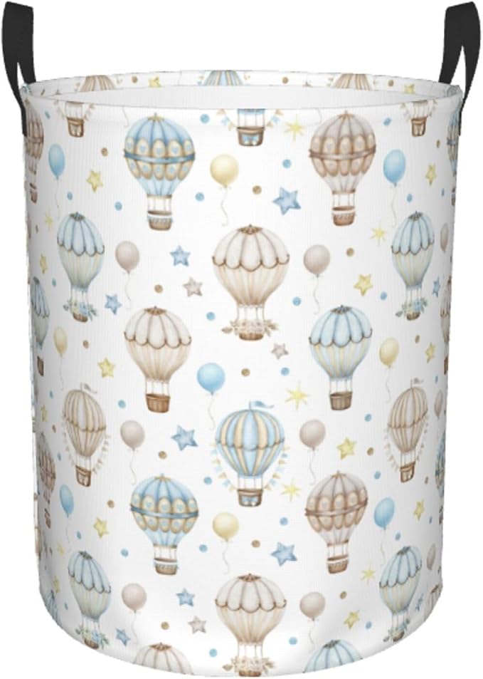 Watercolor Hot Air Balloon Round Laundry Hamper Storage Basket Toys Clothes by Gbuzozie
