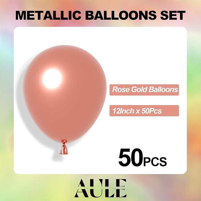 AULE 50Pcs Metallic 12 Inch Rose Gold Chrome Helium Shiny Balloons | Latex - Image 4