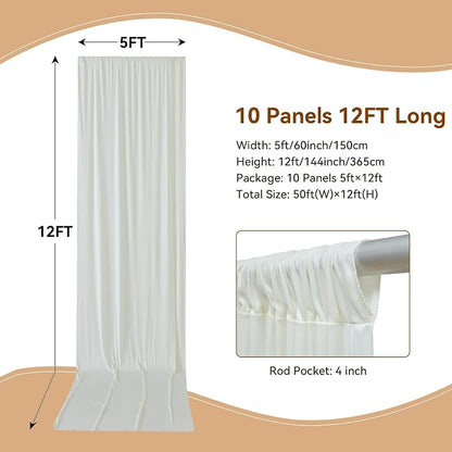 50×12ft Wrinkle Free Ivory Backdrop Curtain - Image 2
