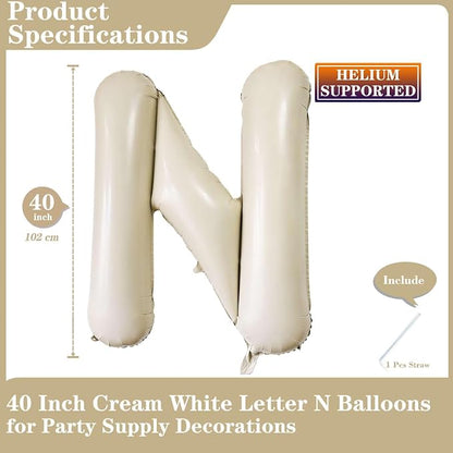 Cream White Letter N Balloons, 40 Inch Giant Letter Balloons N Foil Mylar - Image 2