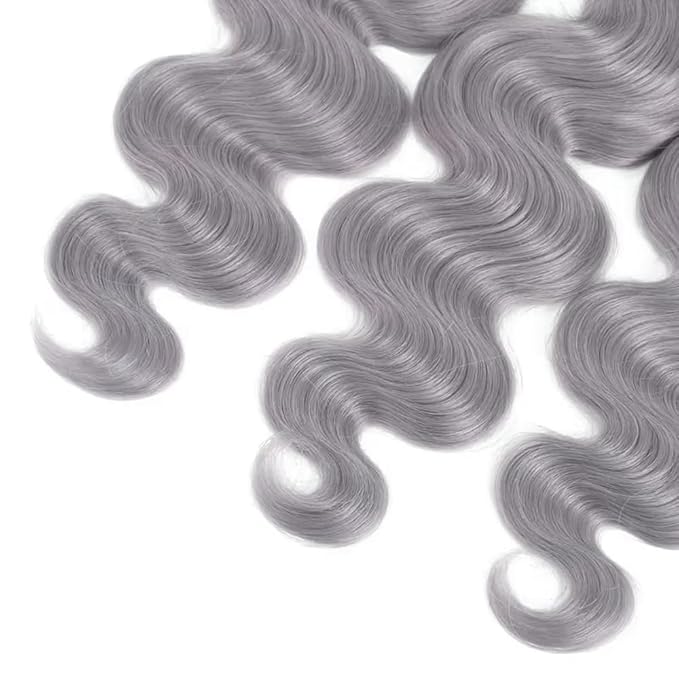 28 30 32 Inch Gray Bundles Human Hair Grey Body Wave Bundles Brazilian Virgin Soft and Silky Remy Hair Extensions Niegmeag Double Weft Silver Body Wave Bundle Hair Weave 300g