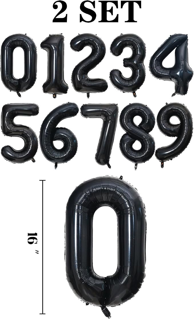 2 Set 20 Pcs 0-9 Black Number Balloons 16 Inch Black Number Mylar Foil Balloons - Image 2