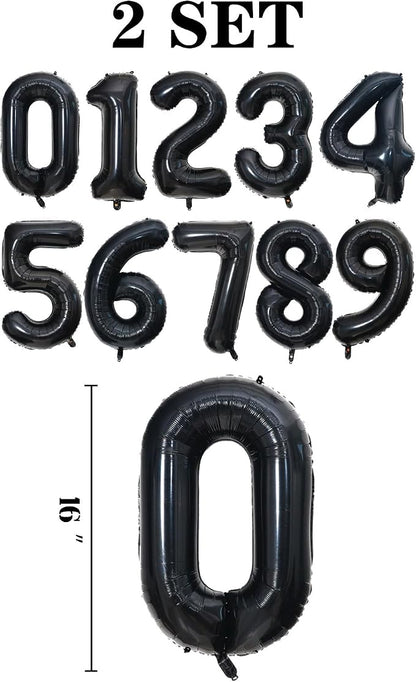 2 Set 20 Pcs 0-9 Black Number Balloons 16 Inch Black Number Mylar Foil Balloons - Image 2