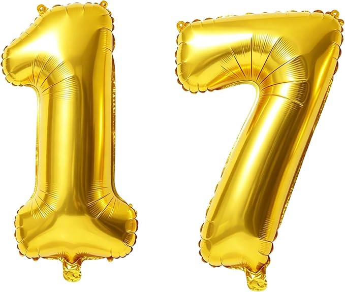 40 Inch Number 17 Balloons for 17th Birthday Party Decorations, 0-100 Gold by FOBELEC