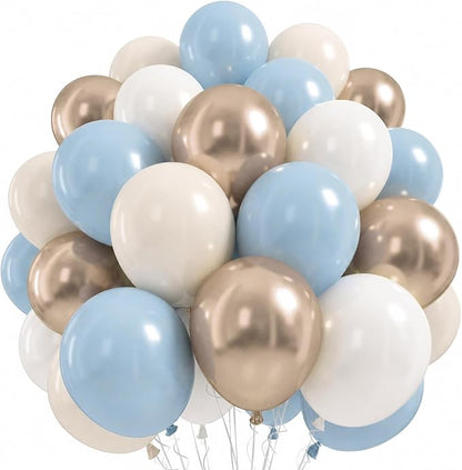 Dusty Blue and Gold Balloons Fathers Day 12 Inch Slate Fog Light Baby Blue Sand by Froova