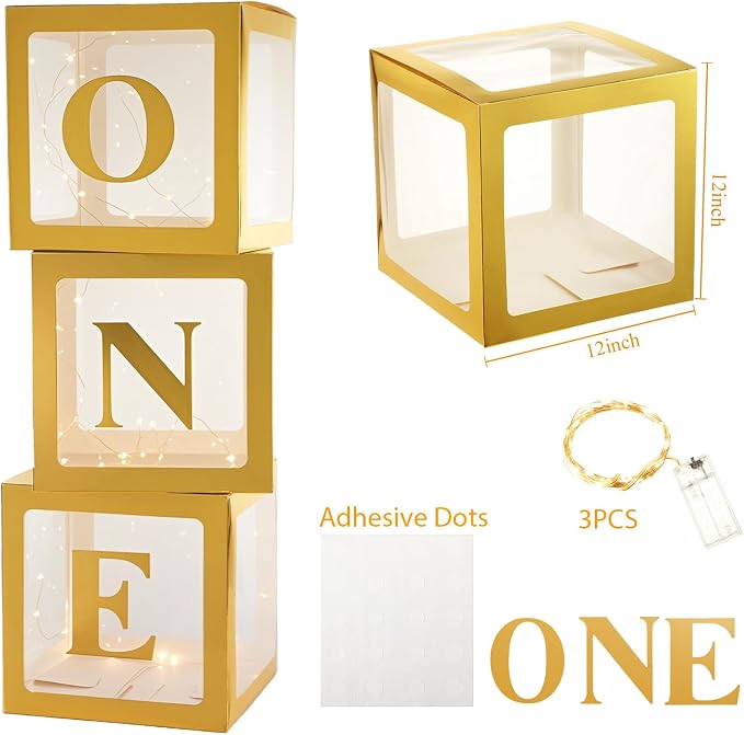 Qeeenar 3 Pcs One Balloon Box Decorations First Birthday Decorations - Image 2