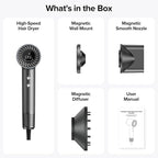 Hair Dryer, 150000 RPM Brushless Motor with 500M Negative Ions, Fast-Dry Lightweight Design, ThermoControl & Magnetic Nozzle/Diffuser, Low Noise Salon Blow Dryer for All Hair, Travel, Home