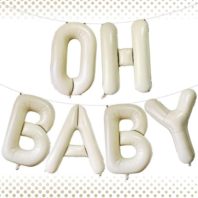 40 Inch Beige OH BABY Balloons, Giant Cream White Letters BABY Balloons Foil by Lovoir