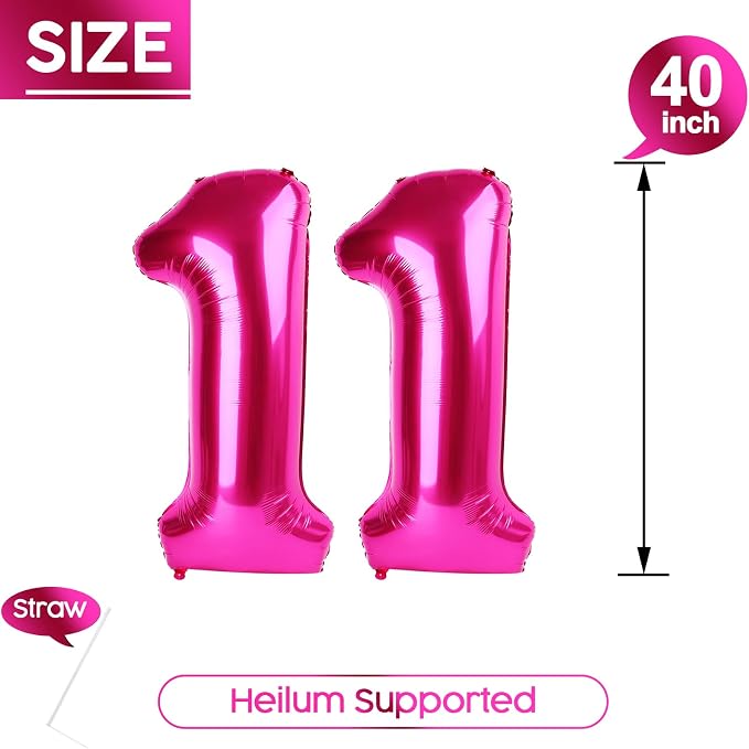 11 Balloon - Hot Pink Birthday Number Balloons, 40 Inch Party Decorations | Hot - Image 5