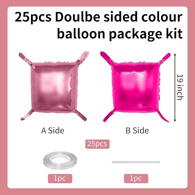 Hot Pink and Rose Double Sided Square Foil Balloons Wall, 19 Inches Pink - Image 3