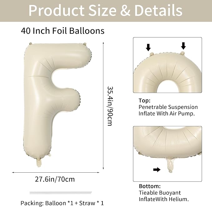 Biapian 40 Inch Letter F Balloons, Giant Cream F Foil Balloon, Big Single - Image 2