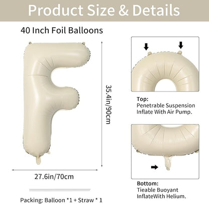 Biapian 40 Inch Letter F Balloons, Giant Cream F Foil Balloon, Big Single - Image 2