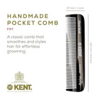 Kent FOT Black Graphite Fine Tooth Comb for Men - Handmade Pocket Comb for Travel, Styling, Fine or Thinning Hair, Mustache and Beard Care Handpolished Saw-Cut Made in England