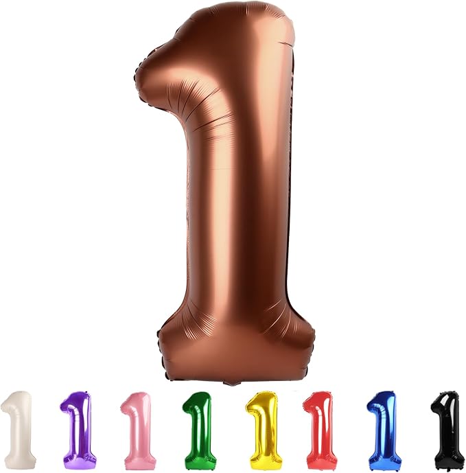40 Inch Number 1 Balloon, Coffee Brown Birthday Decorations by Mluchee