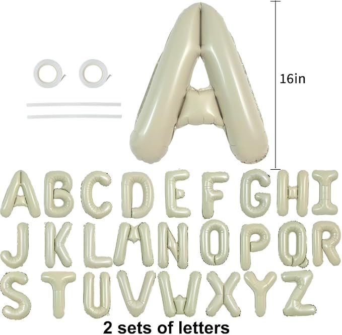 TONIFUL Cream Green Letter Balloons 2 Set 16Inch A-Z Custom Alphabet Banner | - Image 2
