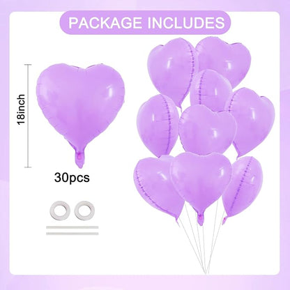 TONIFUL 30 Pcs Pale Lavender Heart Balloons 18Inch Heart Shape Foil Balloon | - Image 2