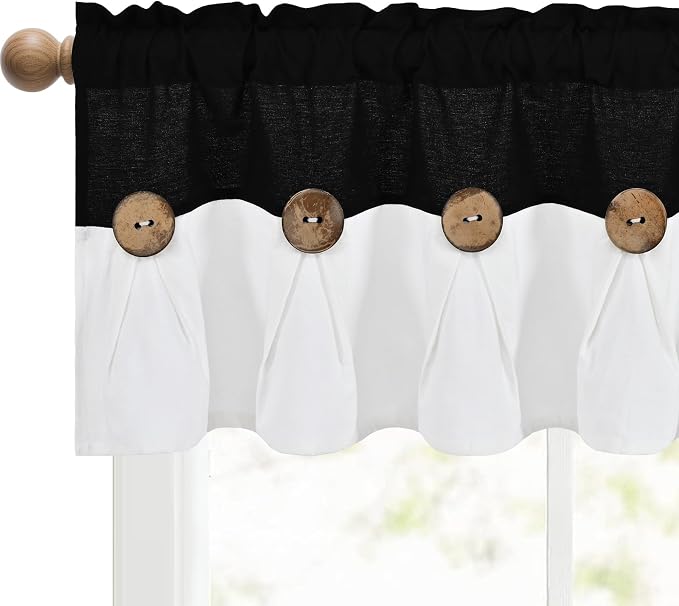Farmhouse Valance Curtains, Boho Cotton Linen Kitchen Valance, Rustic Button - Image 7