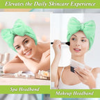 Shintop Makeup Headband, Soft Face Wash Headband with Cute Bow Elastic Spa Hairband for Skincare Facial Mask Showers（Light Green）