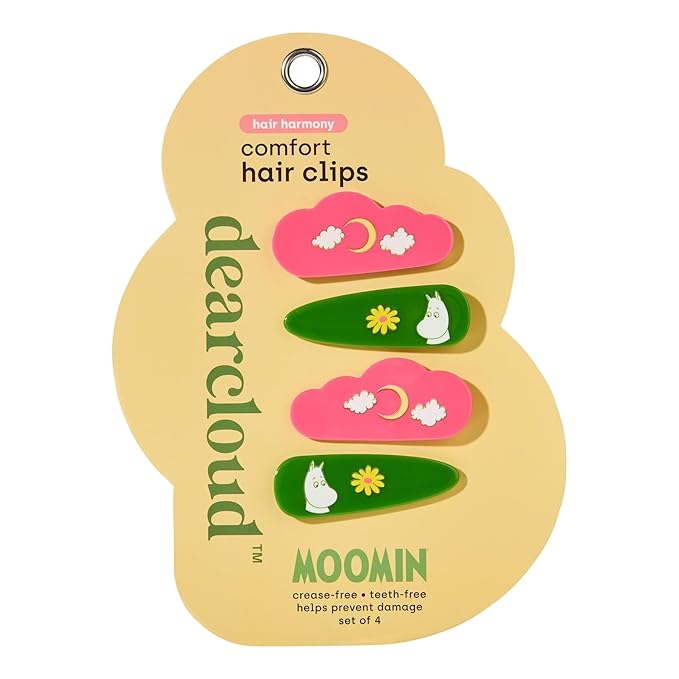dearcloud Moomin Crease-Free Hair Clips Set of 4 – Gentle, Teeth-Free & Secure Hold (Hair Harmony)