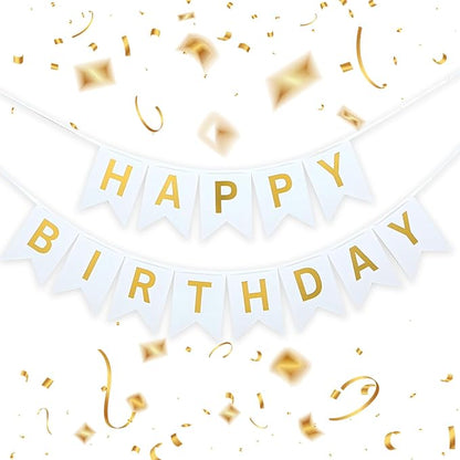 White Happy Birthday Banner by ZgimiPartyHome