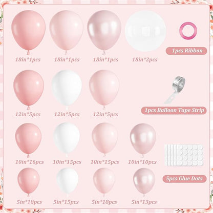 152Pcs Pink Balloons Arch Garland Kit Different Size | Light Pink and White - Image 2