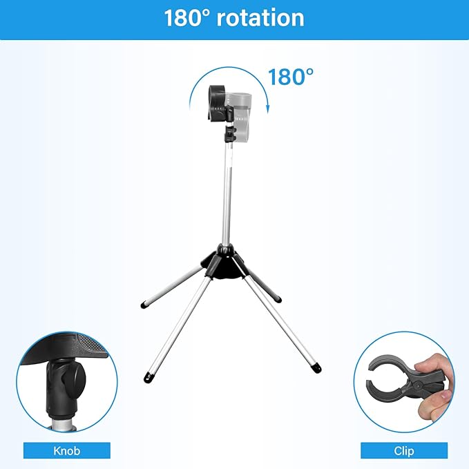 Adjustable Hands-Free Hair Dryer Stand Holder 360 Degree Rotation,Blow Dryer Holder Countertop With Non-Slip Tripod and Universal Clip