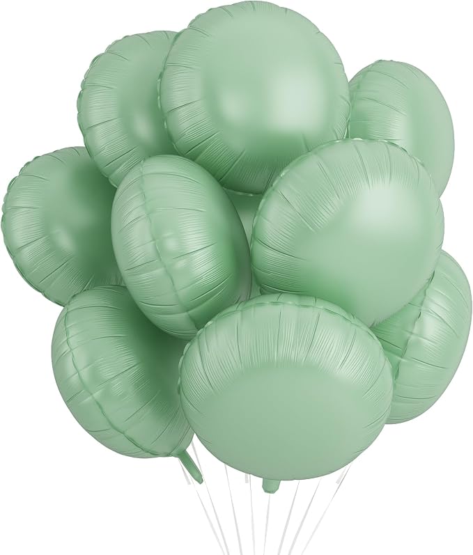 20PCS Round Shaped Foil Balloons, 18 Inch Round Foil Balloon, Retro Sage Green by Paready