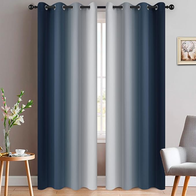 Yakamok Ombre Curtains Navy Blue and Greyish White by Yakamok