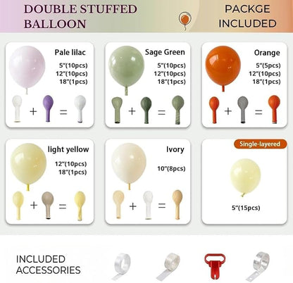 Sage Green Orange Yellow Balloon Arch Garland Kit Double Stuffed | Pale Purple - Image 4