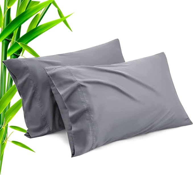 TELUS Dark Grey Pillow Cases King Size 2 Pack, Bamboo Rayon Cooling Pillowcases with Envelope Closure, Cool Breathable Pillow Cover for Hot Sleepers & Night Sweats, 20x40 inch
