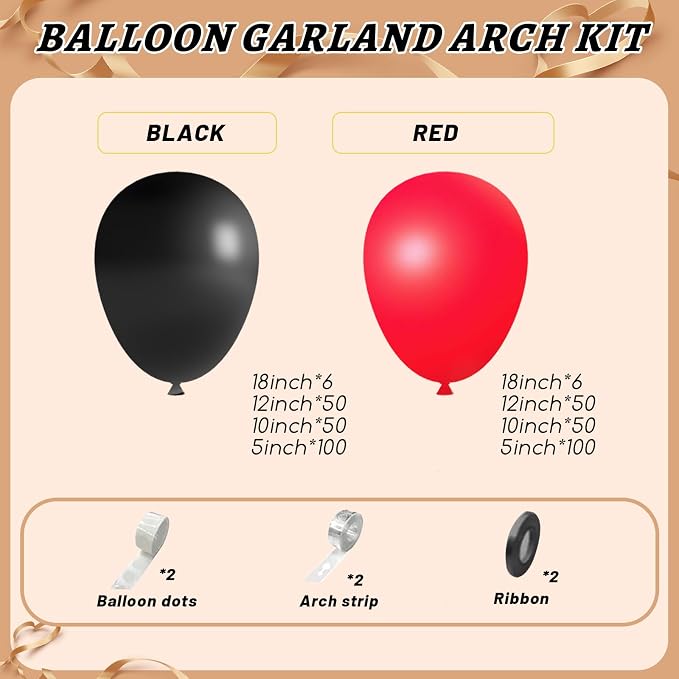 412Pcs Red Black Balloons Garland Arch Kit, 18 12 10 5 Inch Different Size - Image 3