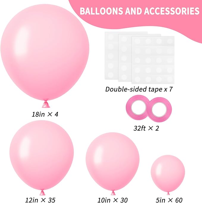 RUBFAC Pink Balloons Pastel Pink Balloon Arch Kit Different Sizes 129pcs | - Image 2