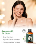Pure Jasmine Essential Oil for Bedtime Atmosphere, Evening Relaxation & Pillow Mist, Mumianhua Natural Floral Bliss for Diffuser, Skin, Hair Care, Calming Blends, Perfume, Candle Making 3.38 Fl Oz