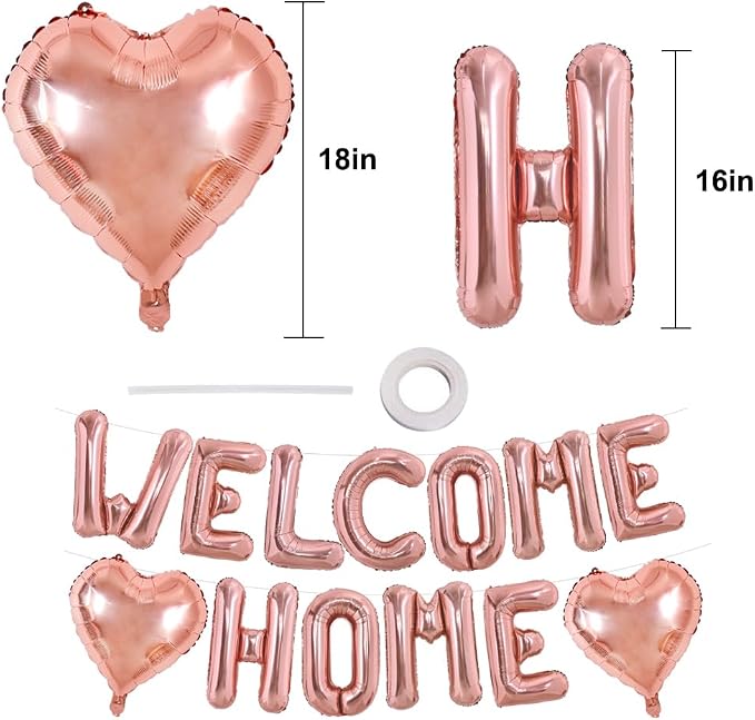 TONIFUL 16 Inch Rose Gold WELCOME HOME Foil Letter Balloons Banner Decor | - Image 2
