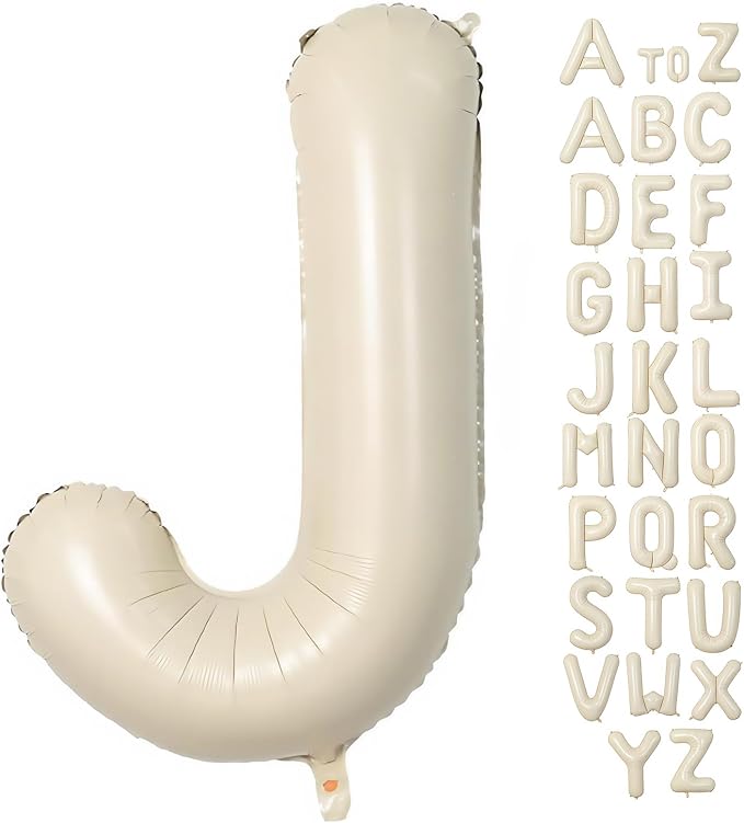 Cream Letter J Balloons, 40 Inch Balloons Letter J Mylar Helium Large J Balloon by BBPOOL