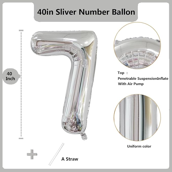 40 inch Silver Number Balloon Giant Foil Helium Balloons Silver Number 7 Balloon - Image 2