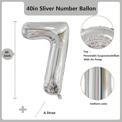 40 inch Silver Number Balloon Giant Foil Helium Balloons Silver Number 7 Balloon - Image 2