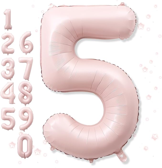 Big Number 5 Balloons, Dusty Light Blush Pink Foil 5 Balloon Numbers 40 inch by Froova