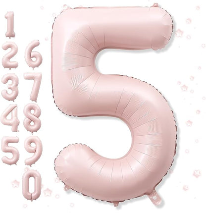 Big Number 5 Balloons, Dusty Light Blush Pink Foil 5 Balloon Numbers 40 inch by Froova